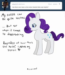 Size: 747x859 | Tagged: safe, artist:moonblizzard, rarity, pony, unicorn, ask, rarity answers, solo, tumblr