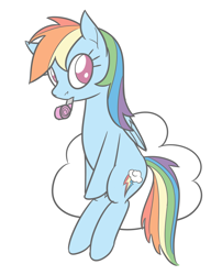 Size: 1252x1632 | Tagged: safe, artist:camo-pony, derpibooru exclusive, derpibooru import, rainbow dash, pegasus, pony, cloud, doodle, female, mare, no pupils, party horn, simple background, sitting, solo, white background