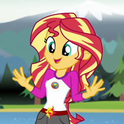 Size: 720x720 | Tagged: safe, screencap, sunset shimmer, equestria girls, legend of everfree, cropped, cute, jazz hands, shimmerbetes, solo