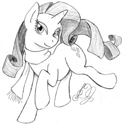 Size: 795x800 | Tagged: safe, artist:dj-black-n-white, rarity, pony, unicorn, clothes, monochrome, scarf, solo