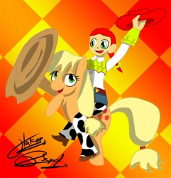 Size: 881x915 | Tagged: safe, artist:otakon, applejack, earth pony, pony, cowboy hat, crossover, hat, jessie, jessie (toy story), toy story