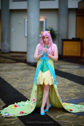 Size: 815x1221 | Tagged: safe, artist:flying-fox, fluttershy, human, clothes, cosplay, dress, gala dress, irl, irl human, photo, solo