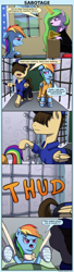 Size: 1116x4100 | Tagged: safe, artist:frenkieart, derpibooru import, princess celestia, rainbow dash, alicorn, pegasus, pony, bandage, bound wings, chains, clothes, cloud, comic, cuffs, jail, police, police officer, prison, prison outfit, prisoner, prisoner rd, sad, shackles