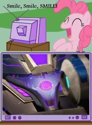 Size: 563x771 | Tagged: safe, pinkie pie, earth pony, pony, exploitable meme, laughing, meme, obligatory pony, soundwave, transformers, transformers prime, tv meme