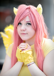 Size: 2725x3815 | Tagged: safe, artist:ayumicosplay, fluttershy, human, clothes, cosplay, fingerless gloves, gloves, irl, irl human, photo, solo