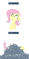 Size: 600x1201 | Tagged: dead source, safe, artist:kryptchild, fluttershy, pegasus, pony, ask, crushed, inbox, overwhelmed, pile, solo, throwing things at fluttershy, tumblr