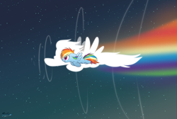Size: 4600x3100 | Tagged: safe, artist:fluffyxai, derpibooru import, rainbow dash, pegasus, pony, cute, dashabetes, featured on derpibooru, female, filly, filly rainbow dash, flying, inspirational, mare, open mouth, rainbow, silhouette, sky, smiling, solo, sonic rainboom, spread wings, stars, wings, younger