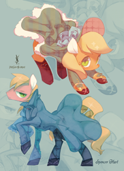 Size: 654x900 | Tagged: safe, artist:rikose, applejack, big macintosh, earth pony, pony, clothes, fashion, male, stallion