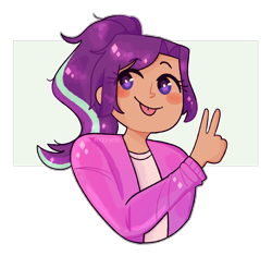 Size: 2590x2436 | Tagged: safe, artist:mochietti, starlight glimmer, human, alternate hairstyle, female, humanized, peace sign, simple background, solo, tongue out, transparent background