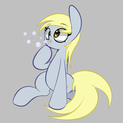 Size: 1280x1280 | Tagged: safe, artist:turtlefarminguy, derpy hooves, pegasus, pony, blowing, bubble, female, mare, simple background, solo