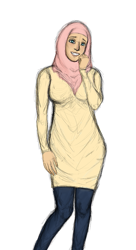 Size: 409x750 | Tagged: safe, artist:junitathiessen, fluttershy, human, hijab, humanized, islam, islamashy, solo