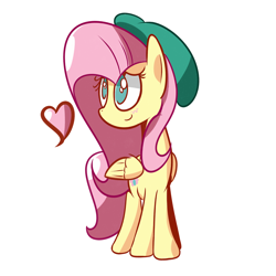 Size: 1280x1280 | Tagged: dead source, safe, artist:turtlefarminguy, fluttershy, pegasus, pony, beret, heart, solo