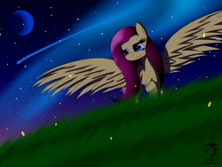 Size: 1400x1050 | Tagged: safe, artist:mechashockwave, fluttershy, pegasus, pony, night, solo, space