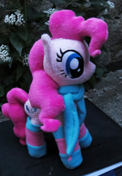 Size: 600x866 | Tagged: safe, artist:buttsnstuff, pinkie pie, clothes, irl, photo, plushie, scarf, socks, solo, striped socks