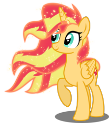 Size: 5323x6000 | Tagged: safe, artist:orin331, sunset shimmer, alicorn, pony, equestria girls, absurd resolution, alicornified, cute, race swap, raised hoof, shimmerbetes, shimmercorn, simple background, smiling, solo, transparent background, vector