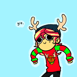 Size: 500x500 | Tagged: safe, artist:asksunny-d, sunset shimmer, human, equestria girls, alternate costumes, ask sunny, christmas, clothes, cute, rudolph the red nosed reindeer, shimmerbetes, solo, sweater