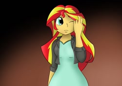 Size: 1052x744 | Tagged: safe, artist:garammasara, sunset shimmer, equestria girls, clothes, female, solo, two toned hair