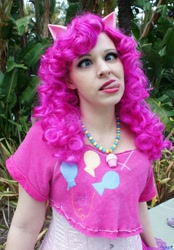 Size: 1426x2048 | Tagged: safe, artist:aktrez, pinkie pie, human, cosplay, irl, irl human, photo, solo, tongue out