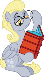 Size: 1737x3000 | Tagged: safe, artist:katequantum, idw, derpy hooves, pegasus, pony, alternate hairstyle, book, bright eyes (mirror universe), dark mirror universe, female, glasses, mare, mirror universe, solo