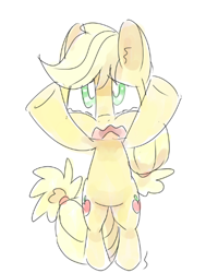 Size: 400x500 | Tagged: safe, artist:30clock, applejack, earth pony, pony, crying, pixiv, simple background, solo