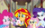 Size: 2889x1813 | Tagged: safe, artist:conthauberger, fluttershy, pinkie pie, princess flurry heart, rarity, sunset shimmer, human, pony, equestria girls, auntie sunset, baby flurry heart, canterlot high, human ponidox, self ponidox, soon