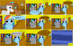 Size: 3530x2245 | Tagged: safe, artist:closingrain, artist:mellowbomb, derpibooru import, rainbow dash, oc, oc:closingrain, oc:doctor dexter wise, oc:winter mint, pegasus, pony, comic:calamity fateful, 1000 hours in ms paint, comic, dialogue