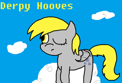 Size: 640x437 | Tagged: useless source url, safe, artist:kebyi, derpy hooves, pegasus, pony, cloud, cloudy, cute, female, frown, mare, ms paint, sky, solo, wink