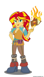 Size: 652x1140 | Tagged: safe, artist:gamerpen, sunset shimmer, equestria girls, book, crossover, fiery shimmer, fire, magic, pyromancy, simple background, solo, the witcher, the witcher 3, transparent background, triss merigold