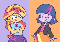 Size: 1176x830 | Tagged: safe, artist:typhwosion, sunset shimmer, twilight sparkle, equestria girls, clothes swap