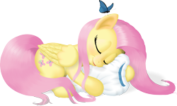 Size: 3711x2230 | Tagged: safe, artist:bluespaceling, fluttershy, butterfly, pegasus, pony, pillow, simple background, sleeping, solo, transparent background, vector