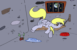 Size: 2792x1817 | Tagged: safe, artist:d3rpy, derpy hooves, pegasus, pony, derpybuse, earth, female, jail, mare, prisoner, solo, to the moon