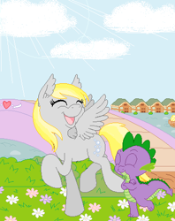 Size: 370x467 | Tagged: safe, artist:megamissingno, derpy hooves, spike, dragon, pegasus, pony, female, mare