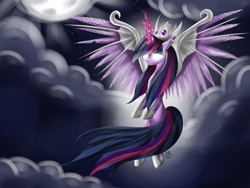 Size: 1600x1200 | Tagged: safe, artist:sevenada, derpibooru import, twilight sparkle, twilight sparkle (alicorn), alicorn, pony, female, glowing eyes, magic, mare, night, solo