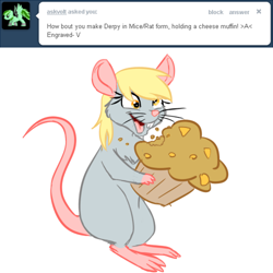 Size: 500x500 | Tagged: safe, artist:jitterbugjive, derpy hooves, mouse, ask, cute, derpabetes, derpy mouse, lovestruck derpy, mousified, muffin, solo, species swap, tumblr