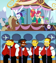 Size: 638x716 | Tagged: safe, screencap, big macintosh, rarity, spike, toe-tapper, torch song, dragon, earth pony, pony, unicorn, filli vanilli, b sharps, male, simpsons did it, stallion, the simpsons