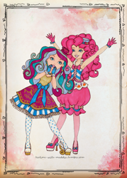 Size: 670x936 | Tagged: safe, artist:whiteheather, pinkie pie, human, clothes, crossover, dress, ever after high, gala dress, humanized, madeline hatter