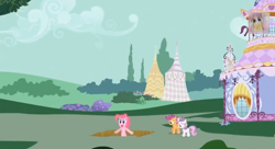 Size: 634x345 | Tagged: safe, pinkie pie, scootaloo, sweetie belle, earth pony, pegasus, pony, unicorn, female, filly, mare, smiling, trio, trio female, youtube poop