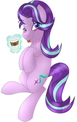 Size: 1024x1620 | Tagged: safe, artist:aidraws, starlight glimmer, pony, blushing, coffee, cup, female, magic, simple background, solo, tongue out, transparent background