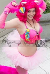 Size: 640x960 | Tagged: safe, artist:wakogeekcosplay, pinkie pie, human, belly button, cleavage, cosplay, female, irl, irl human, muffin top, photo, piercing, solo