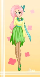 Size: 1024x1963 | Tagged: safe, artist:iikiui, fluttershy, human, clothes, dress, gala dress, humanized, redesign, solo