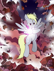 Size: 5400x7200 | Tagged: safe, artist:toxic-mario, derpy hooves, pegasus, pony, absurd resolution, angry, aura, crossover, dragon ball z, epic derpy, female, flying, glare, looking at you, mare, pointing, solo, underp