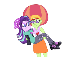 Size: 1032x774 | Tagged: safe, artist:ktd1993, starlight glimmer, tree hugger, equestria girls, afro, bridal carry, carrying, crack shipping, equestria girls-ified, female, lesbian, shipping, starhugger