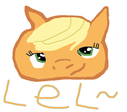 Size: 530x469 | Tagged: safe, applejack, earth pony, pony, blonde mane, female, lel, mare, orange coat, solo, stylistic suck