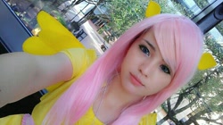 Size: 640x358 | Tagged: safe, artist:1minute1second, artist:momodelite, fluttershy, human, cosplay, irl, irl human, photo, solo