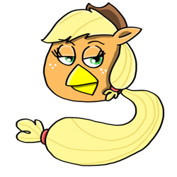 Size: 894x894 | Tagged: artist needed, safe, applejack, earth pony, pony, angry birds, blonde mane, female, mare, orange coat, solo