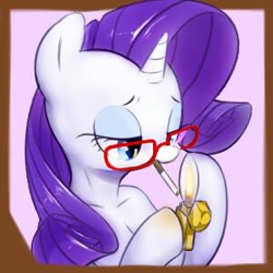 Size: 300x300 | Tagged: dead source, safe, artist:30clock, rarity, pony, unicorn, cigarette, glasses, lighter, lowres, smoking, solo, zippo