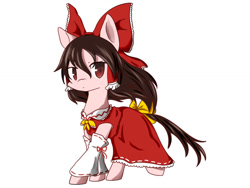 Size: 1024x768 | Tagged: safe, artist:inaba_hitomi, earth pony, pony, bow, clothes, detached sleeves, dress, female, hair bow, hakurei reimu, mare, ponified, simple background, solo, tail bow, touhou, white background