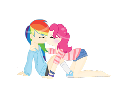 Size: 1017x785 | Tagged: safe, artist:animeblanket, derpibooru import, pinkie pie, rainbow dash, human, female, humanized, kissing, lesbian, pinkiedash, shipping