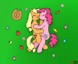 Size: 1012x838 | Tagged: safe, artist:merkleythedrunken, applejack, pinkie pie, earth pony, pony, applepie, female, lesbian, shipping