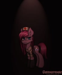 Size: 600x733 | Tagged: safe, artist:gamermac, pinkie pie, earth pony, pony, clothes, costume, dark, nurse, pinkamena diane pie, solo